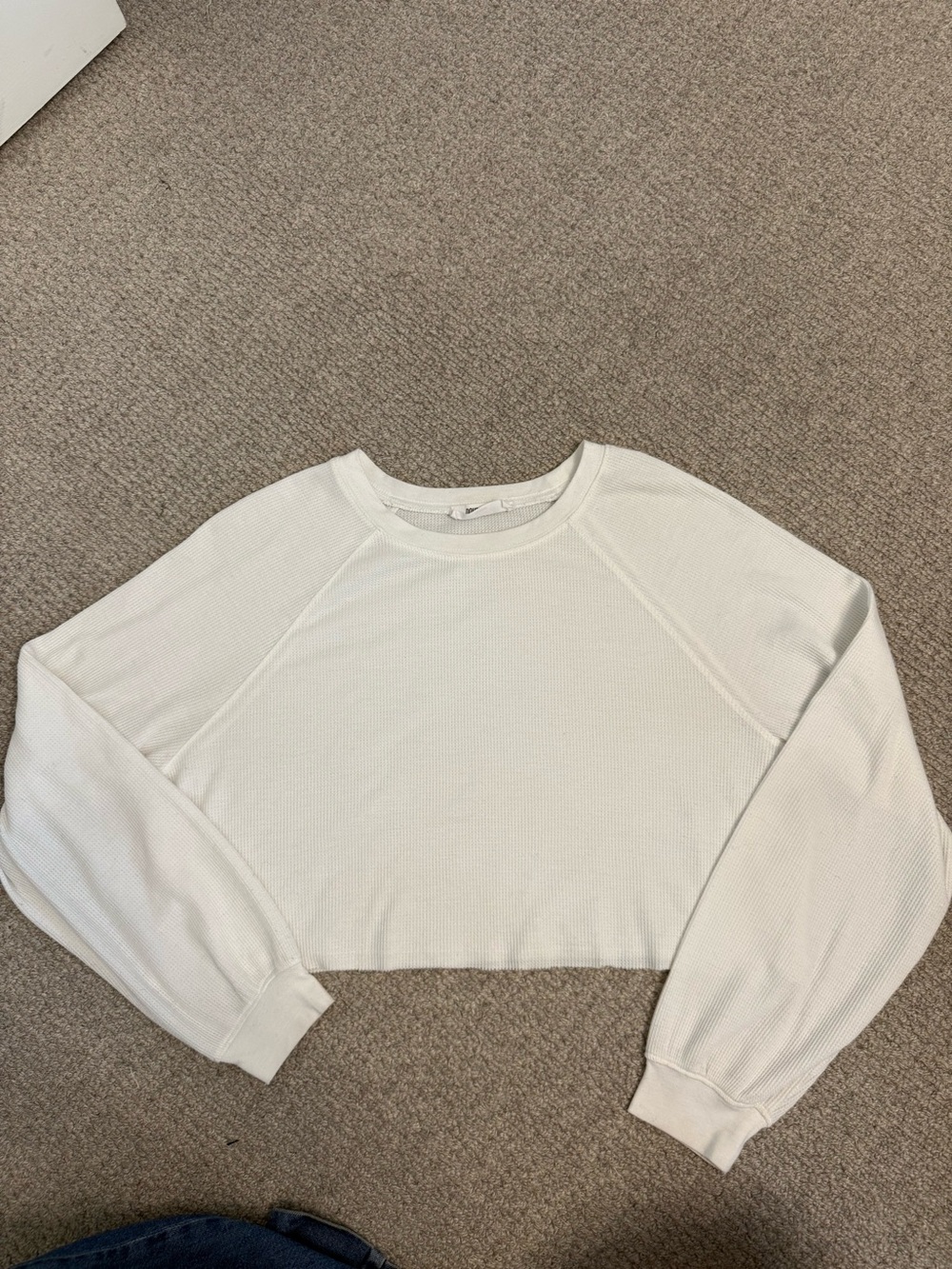 Double Zero Cream Cropped Waffle Knit Sweatshirt